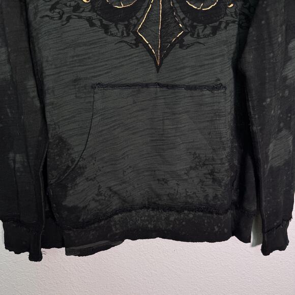 Affliction Hoodie Mens Large Reversible Shredded Dusk Skull Fleur De Lis Y2K NEW - Picture 7 of 14
